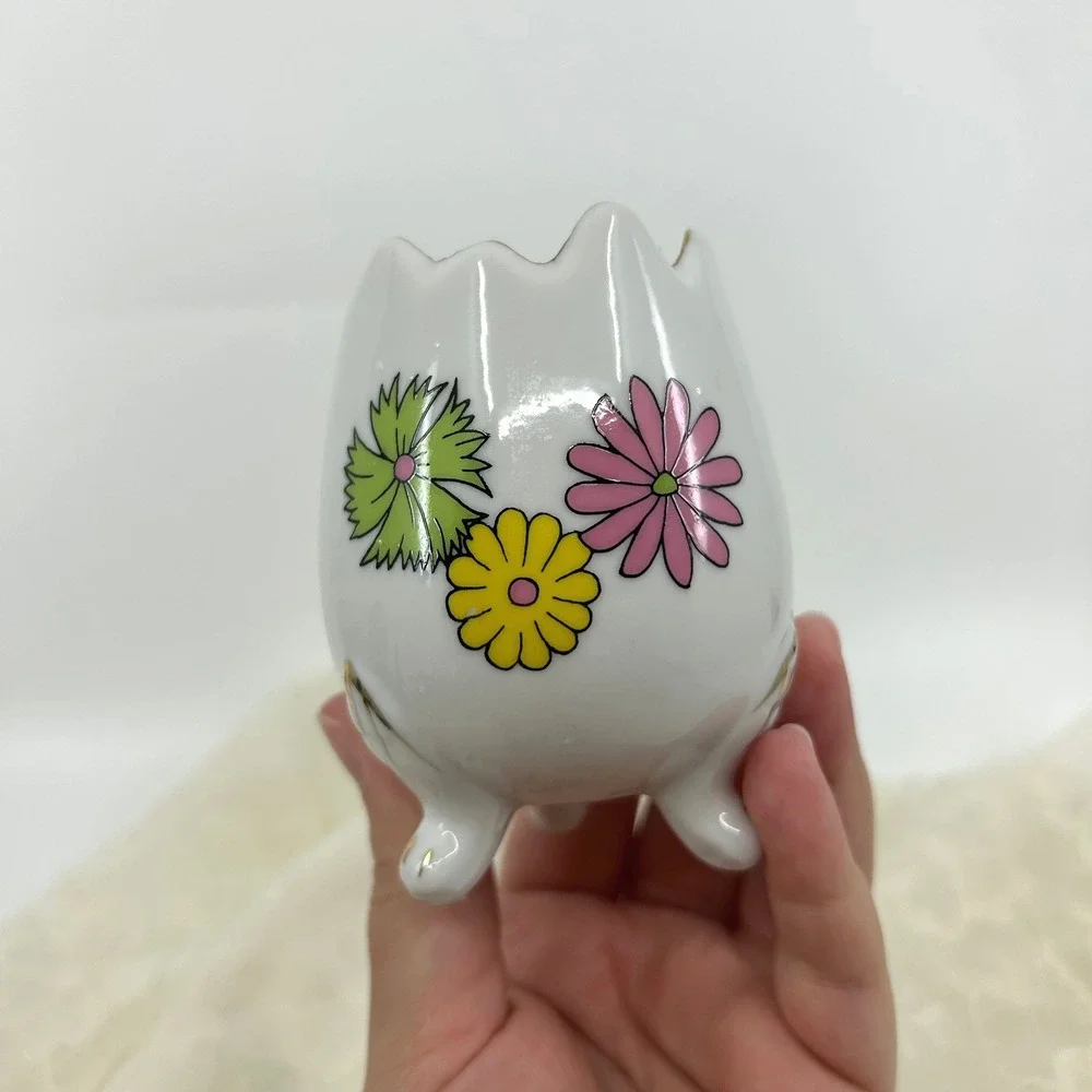 Vintage Groovy Flower Power Ceramic Broken Egg Vase Candle Holder Decor